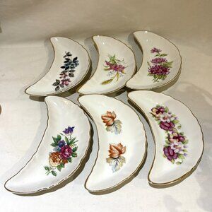 Set of 6 Bone Dishes Vintage CMI Chadwick Florals Gold Rimmed